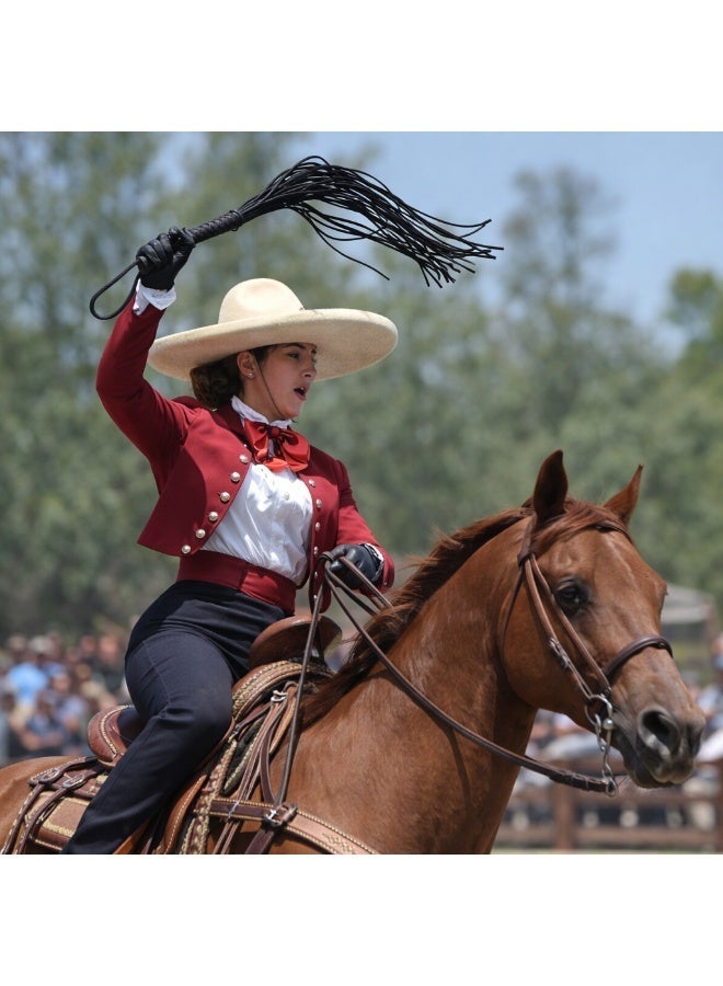 30" Faux Leather Equestrian Training Whip - Black Braided Horse Riding Tool - Image 2